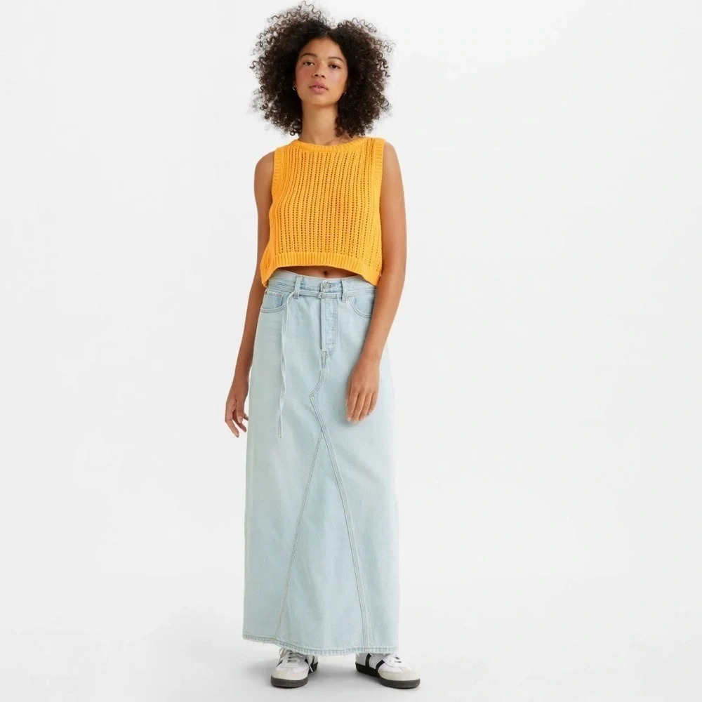 Levi's Premium ICONIC Long Denim Skirt Indigo Light Wash - Size 26